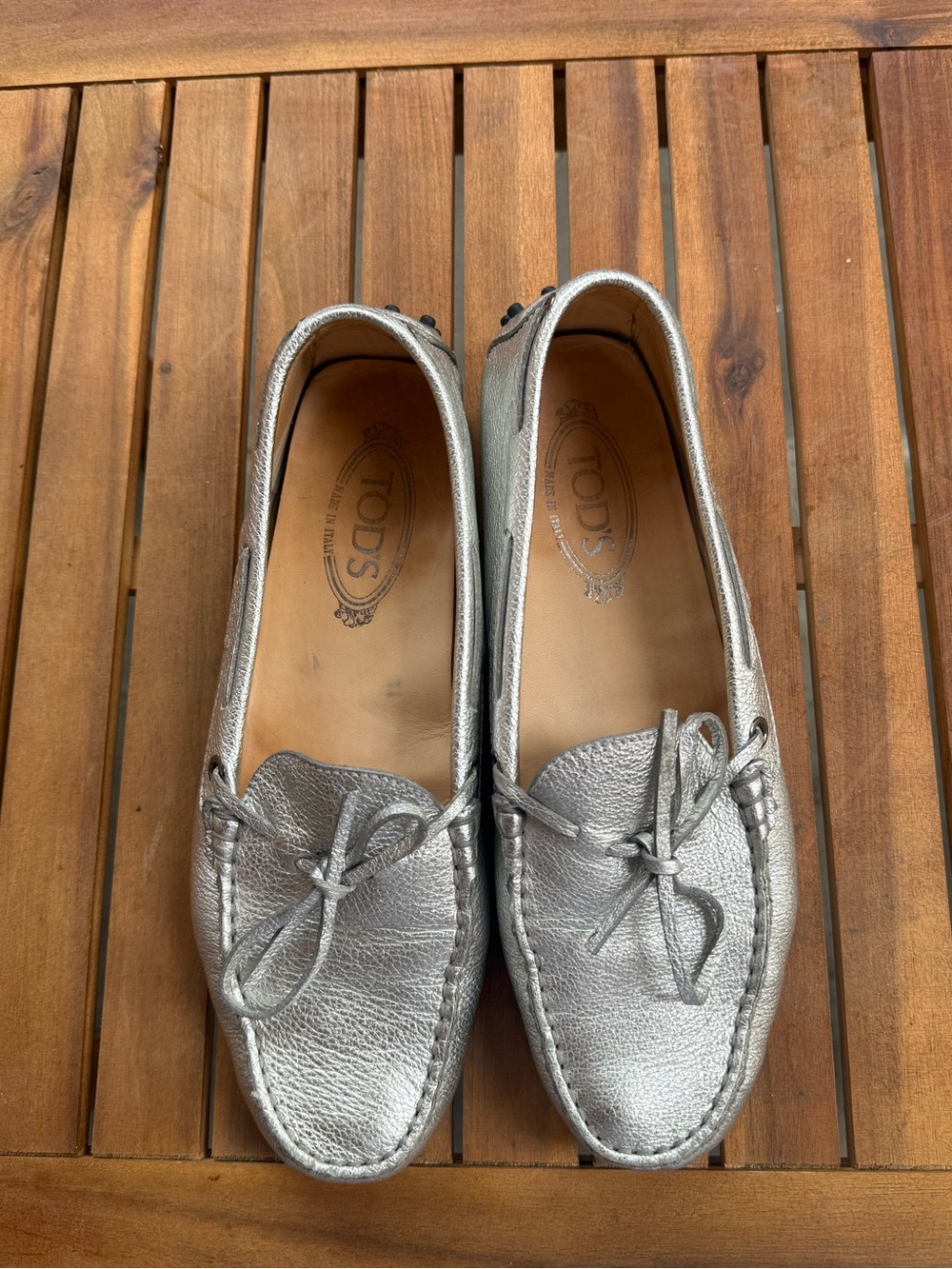 Tod's Silver Leather Driving Loafers
